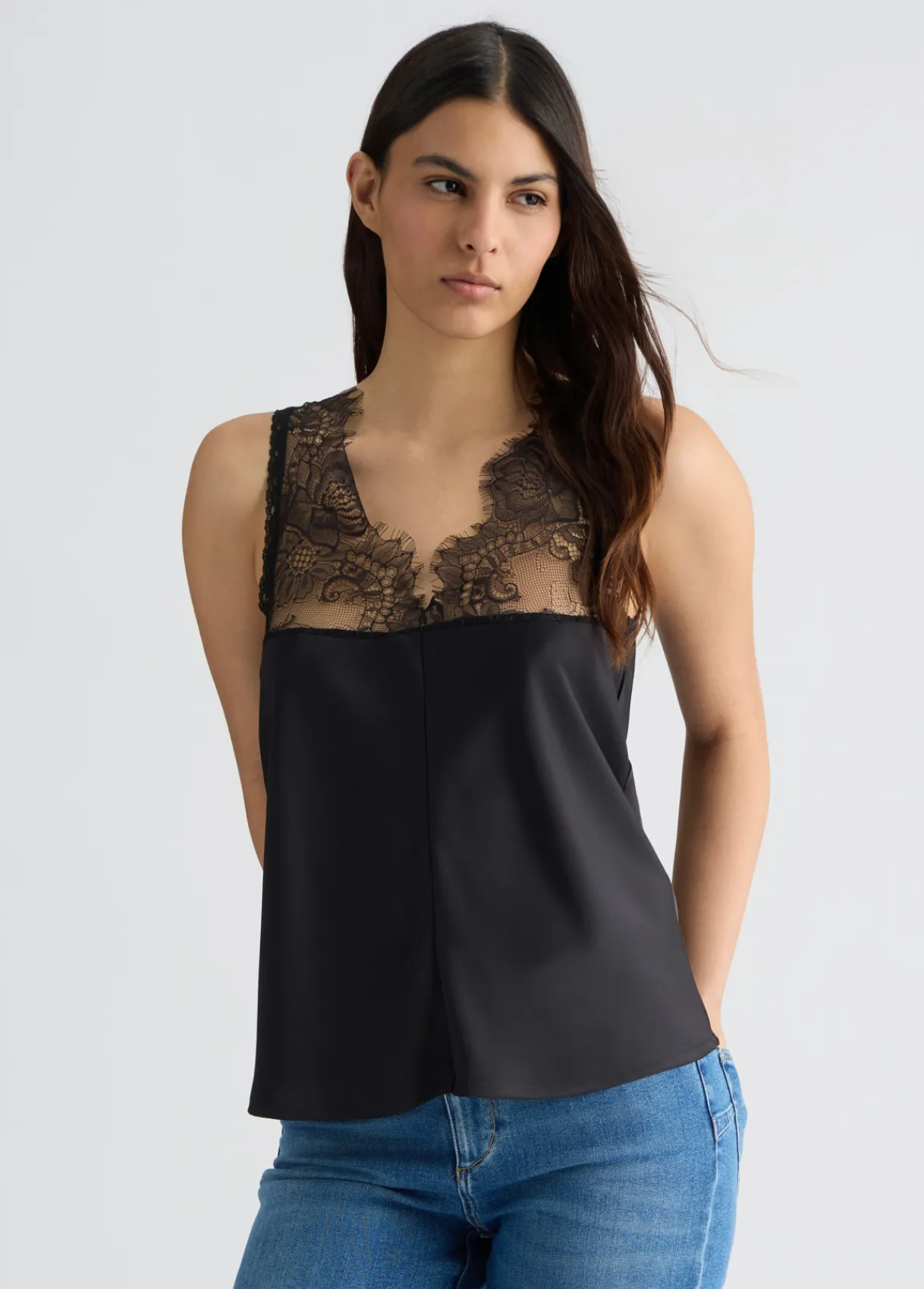 Liu Jo Top en satin avec dentelle|Femme T-Shirts Et Tops