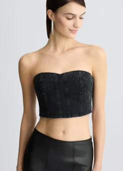 Liu Jo Top en toile denim avec strass|Femme T-Shirts Et Tops