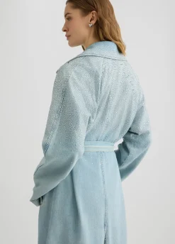 Liu Jo Trench-coat en denim avec strass|Femme Manteaux|Vestes