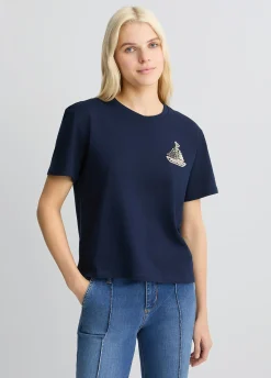 Liu Jo T-shirt en coton avec broderie et strass|Femme T-Shirts Et Tops