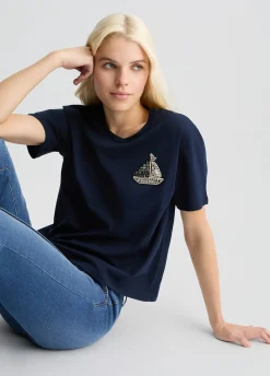 Liu Jo T-shirt en coton avec broderie et strass|Femme T-Shirts Et Tops