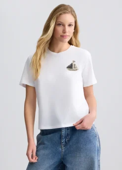 Liu Jo T-shirt en coton avec broderie et strass|Femme T-Shirts Et Tops