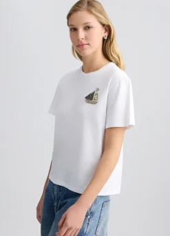 Liu Jo T-shirt en coton avec broderie et strass|Femme T-Shirts Et Tops