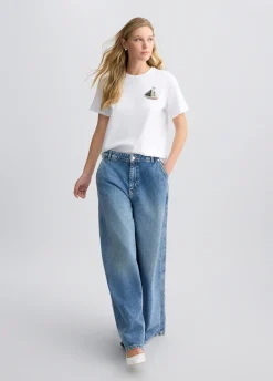 Liu Jo T-shirt en coton avec broderie et strass|Femme T-Shirts Et Tops
