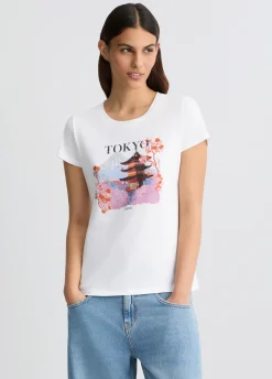 Liu Jo T-shirt en coton avec imprimé et strass|Femme T-Shirts Et Tops