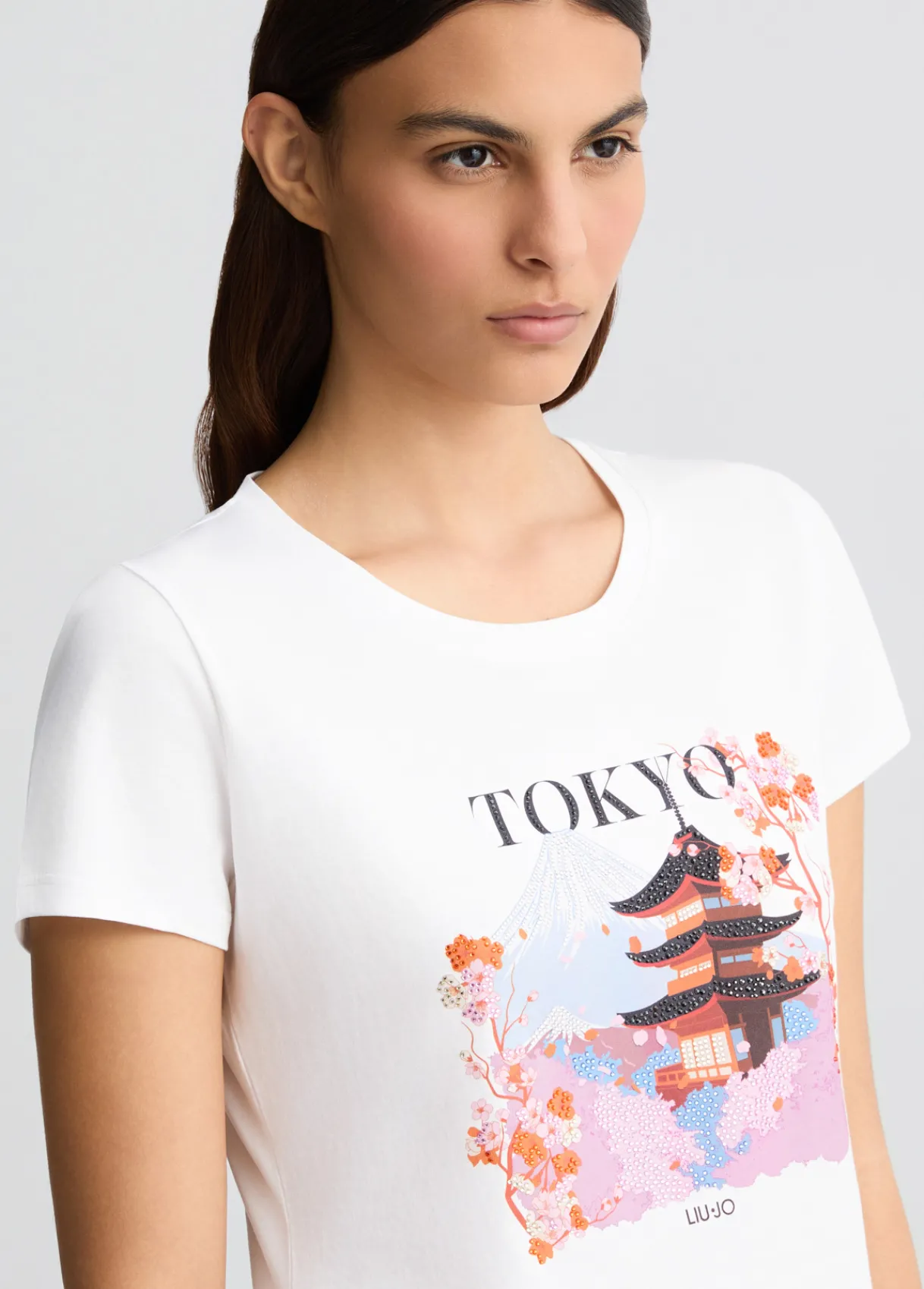Liu Jo T-shirt en coton avec imprimé et strass|Femme T-Shirts Et Tops