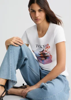 Liu Jo T-shirt en coton avec imprimé et strass|Femme T-Shirts Et Tops