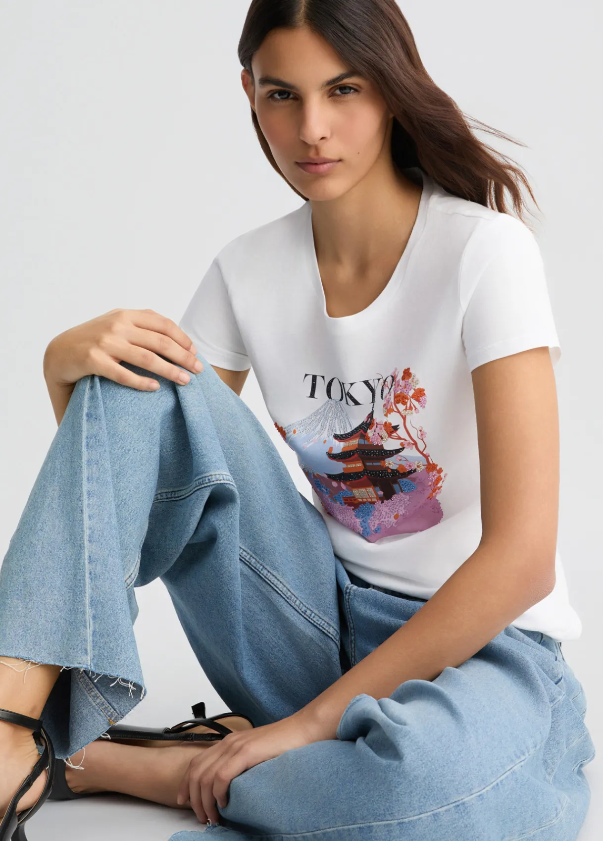 Liu Jo T-shirt en coton avec imprimé et strass|Femme T-Shirts Et Tops