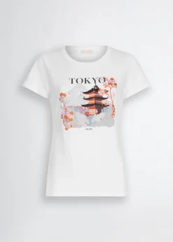 Liu Jo T-shirt en coton avec imprimé et strass|Femme T-Shirts Et Tops