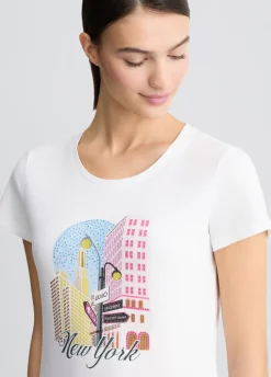 Liu Jo T-shirt en coton avec imprimé et strass|Femme T-Shirts Et Tops