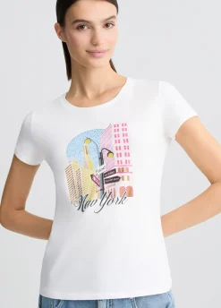 Liu Jo T-shirt en coton avec imprimé et strass|Femme T-Shirts Et Tops