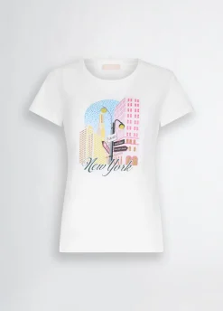 Liu Jo T-shirt en coton avec imprimé et strass|Femme T-Shirts Et Tops