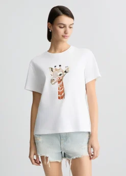 Liu Jo T-shirt en coton avec imprimé et strass|Femme T-Shirts Et Tops