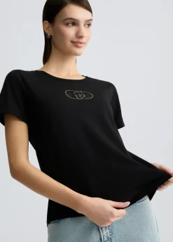 Liu Jo T-shirt en coton avec logo et strass|Femme Vêtements De Sport|T-Shirts Et Tops