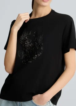 Liu Jo T-shirt en coton avec paillettes et strass|Femme T-Shirts Et Tops