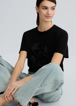 Liu Jo T-shirt en coton avec paillettes et strass|Femme T-Shirts Et Tops
