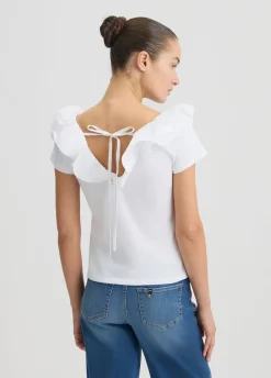 Liu Jo T-shirt en coton avec ruches|Femme T-Shirts Et Tops