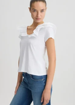 Liu Jo T-shirt en coton avec ruches|Femme T-Shirts Et Tops