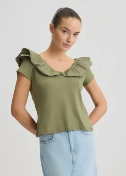 Liu Jo T-shirt en coton avec ruches|Femme T-Shirts Et Tops