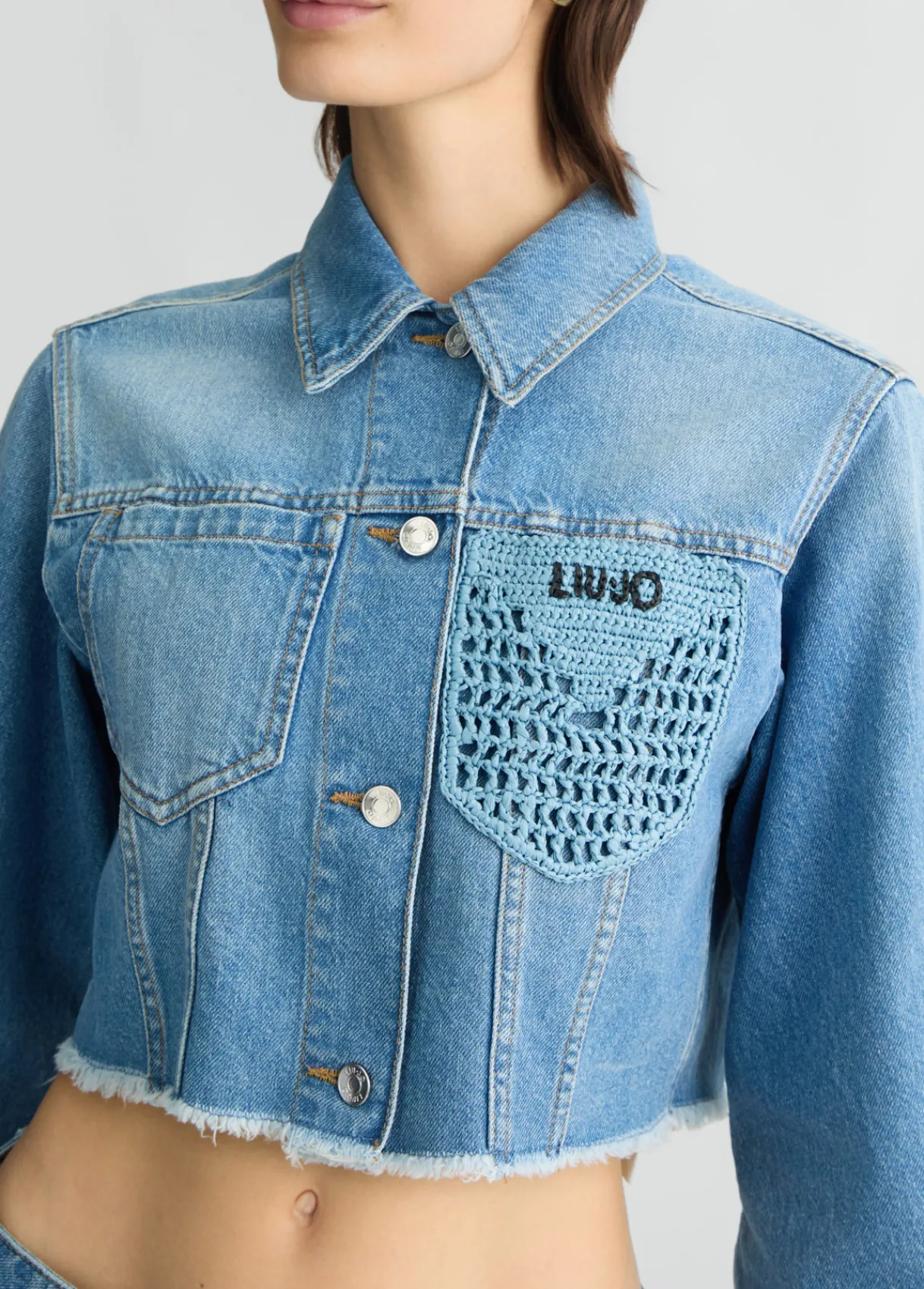 Liu Jo Veste cropped avec col en jean|Femme Manteaux