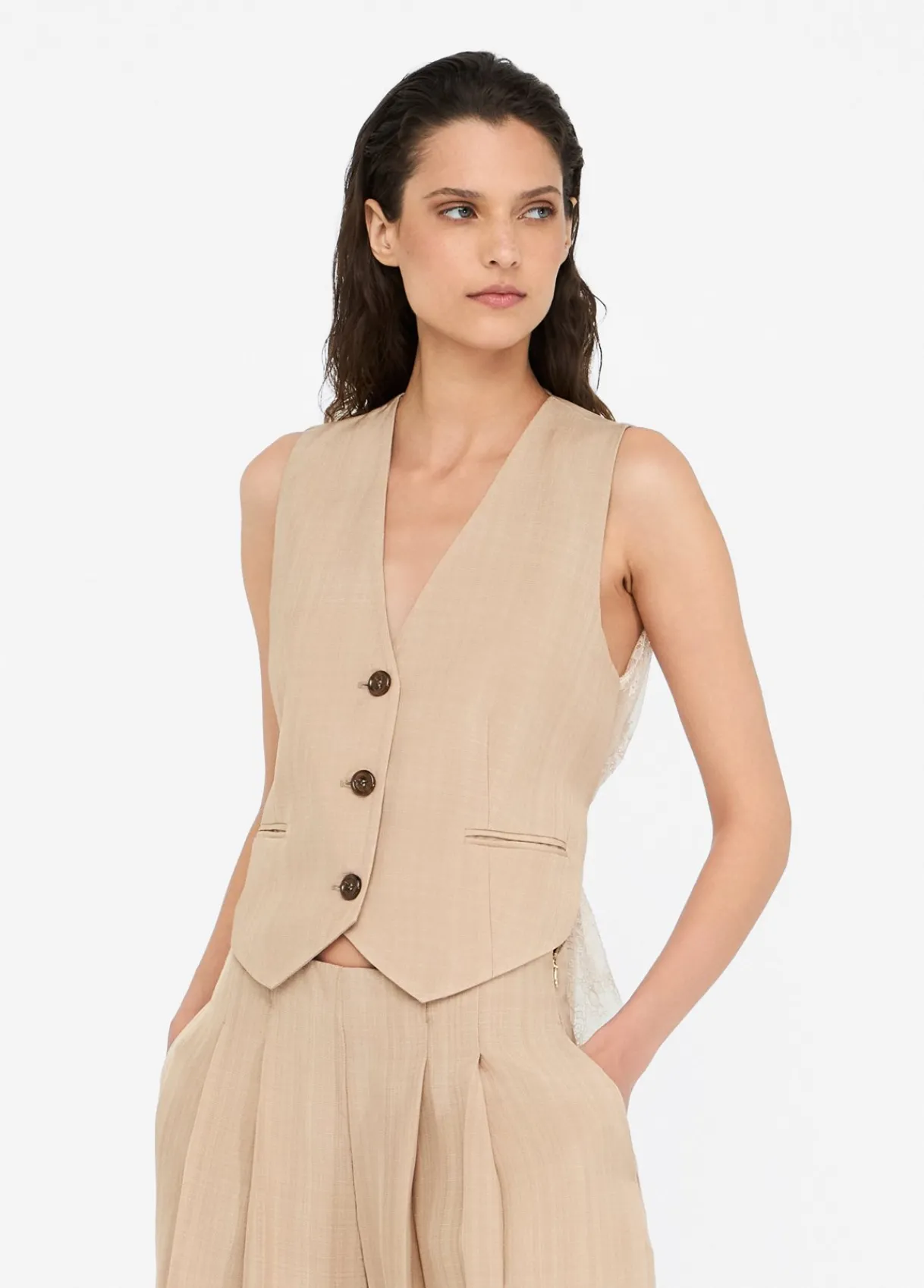 Liu Jo Veste sans manches avec détail en dentelle|Femme Vestes|Tailleurs