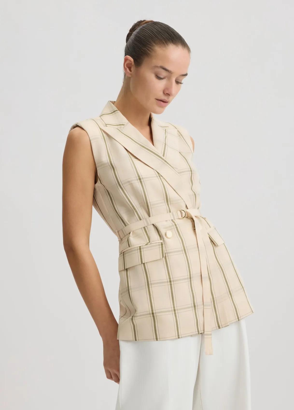 Liu Jo Veste sans manches en lin à carreaux|Femme Vestes|Tailleurs