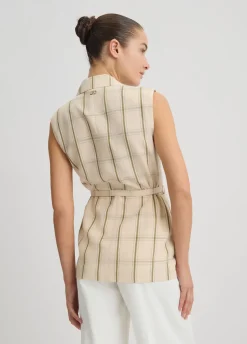 Liu Jo Veste sans manches en lin à carreaux|Femme Vestes|Tailleurs