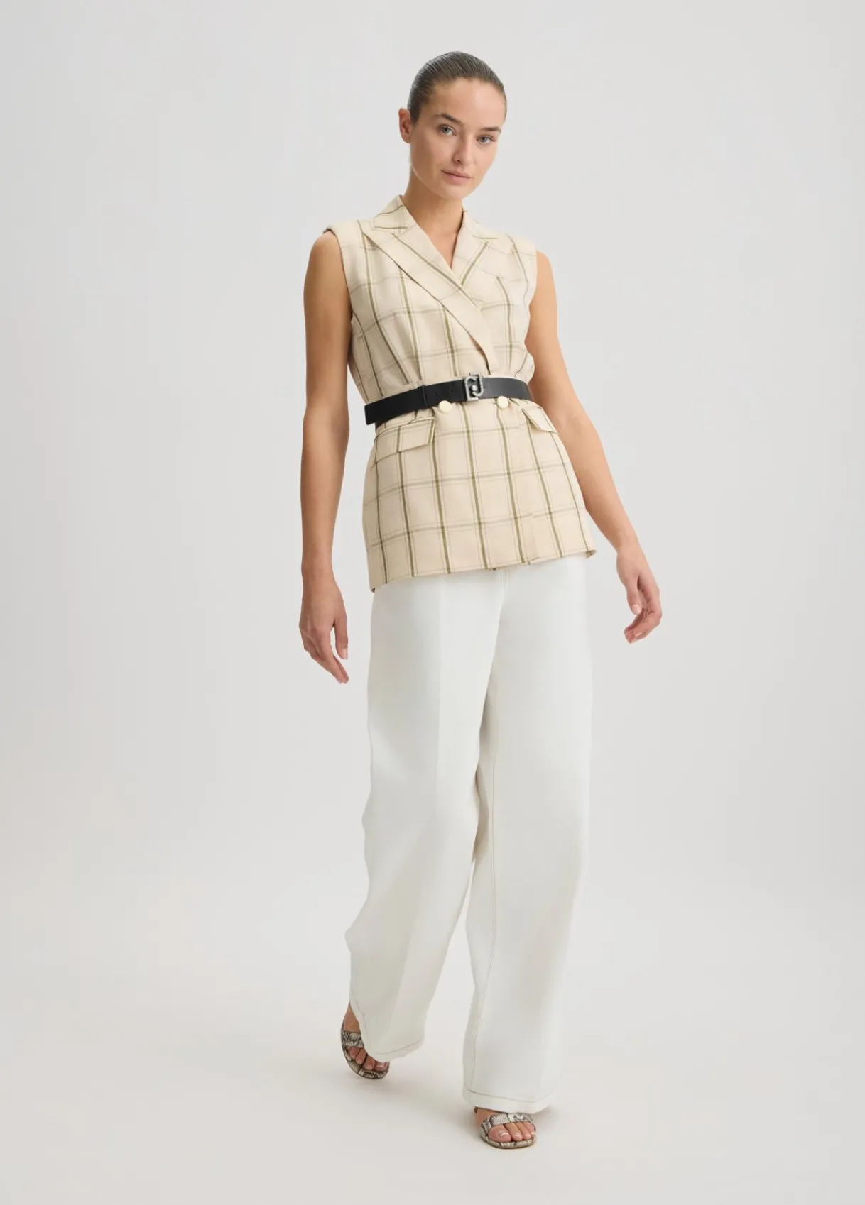 Liu Jo Veste sans manches en lin à carreaux|Femme Vestes|Tailleurs