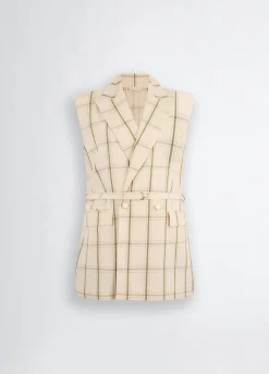 Liu Jo Veste sans manches en lin à carreaux|Femme Vestes|Tailleurs